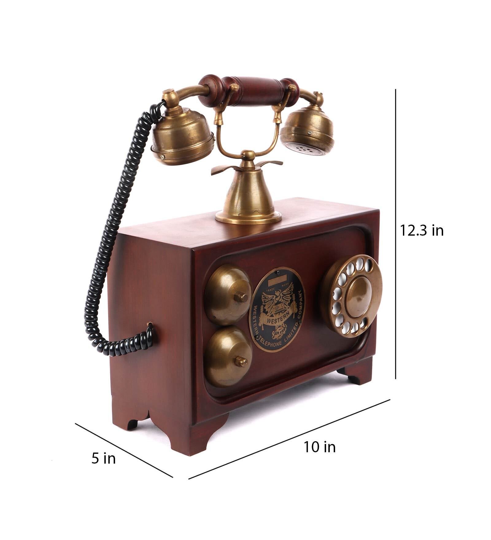 Antique Vintage Unica Brass & Wood Dummy Retro Telephone